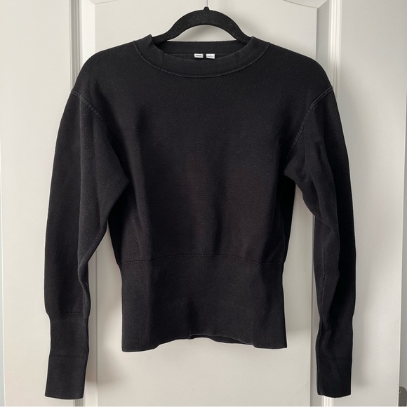 Uniqlo Black Cotton Knit Long Sleeve Crewneck Sweater - Picture 2 of 8